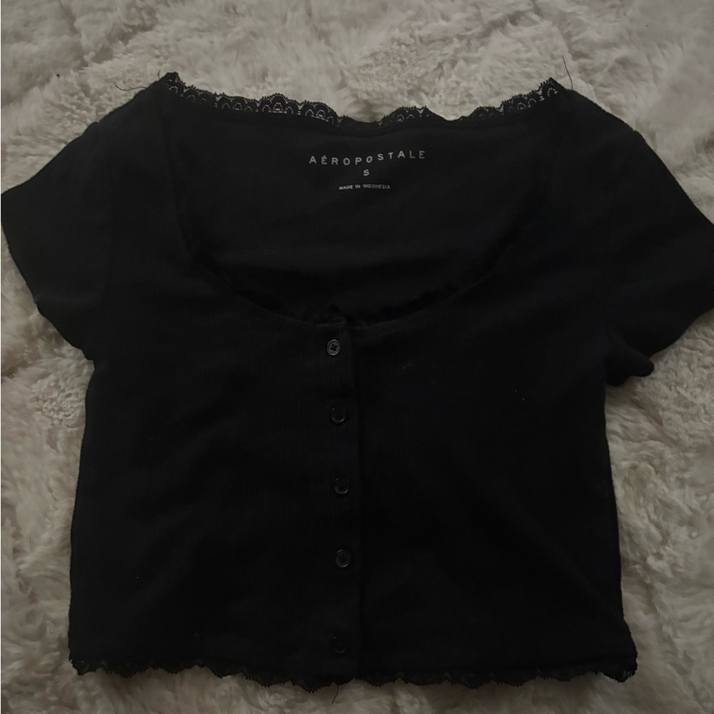 Aeropostale Black Crop Buttoned Blouse